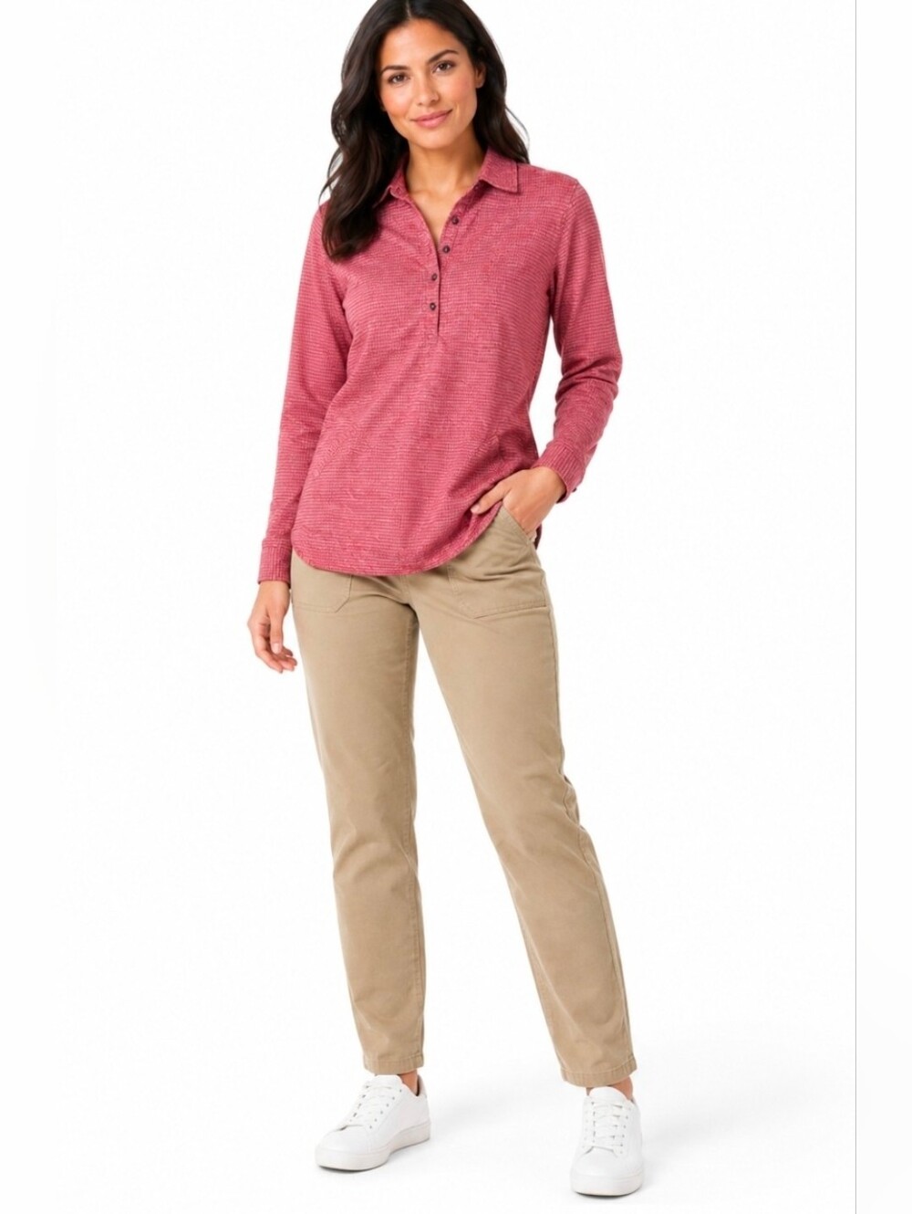 Royal Robbins Hemp Henley Shirt Tunic W Small EUC Red White Pattern Activewear
